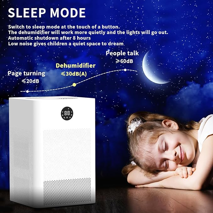 HD022 Rotary Dehumidifier for Bedroom with Drain Hose Ultra Quiet Small Portable Dehumidifiers for Basement Home Bathroom RV Dehumidifiers with Washable Filter Humidity Display Timer Mode - Image 5