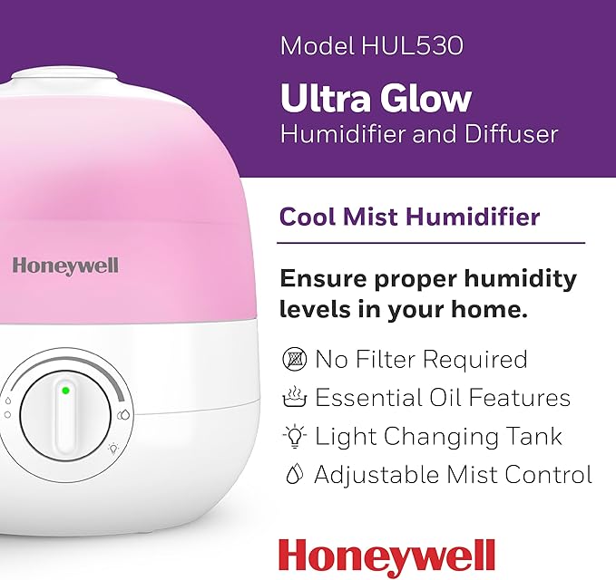 Honeywell Ultra Glow Light Changing Humidifier and Diffuser – Cool Mist Humidifier for Bedroom or Office with Essential Oil Diffuser - Image 2