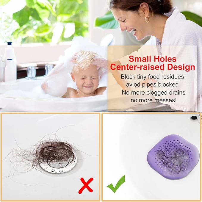 Hair Drain Catcher,Square Drain Cover for Shower Silicone Hair Stopper with Suction Cup,Easy to Install Suit for Bathroom,Bathtub,Kitchen 2 Pack (Purple) - Image 3