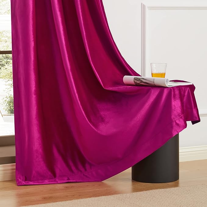BULBUL Living Room Velvet Window Curtains 96 inch Length- 2 Panels Hot Pink Blackout Window Drapes Curtain Thermal Insulated Room Darkening Decor Grommet Curtains for Bedroom - Image 8