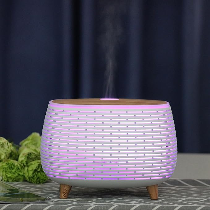 2-in-1 BT Speaker & Ultrasonic Essential Oil Diffuser,Aromatherapy Diffuser Cool Mist Humidifier with 7 Colors Lights for Large Room Home Office,400ml(White+Wooden Grain) - Image 6