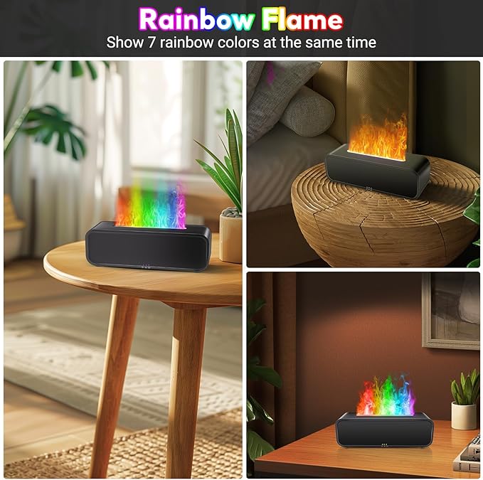 Essential Oil Diffuser, 250ml Flame Oil Diffuser - Aromatherapy Humidifier, Sound Activated Flame Effect, Rainbow Flame, Music Sync, Remote Control - Perfect for Bedroom Home Office Yoga (Black) - Image 4