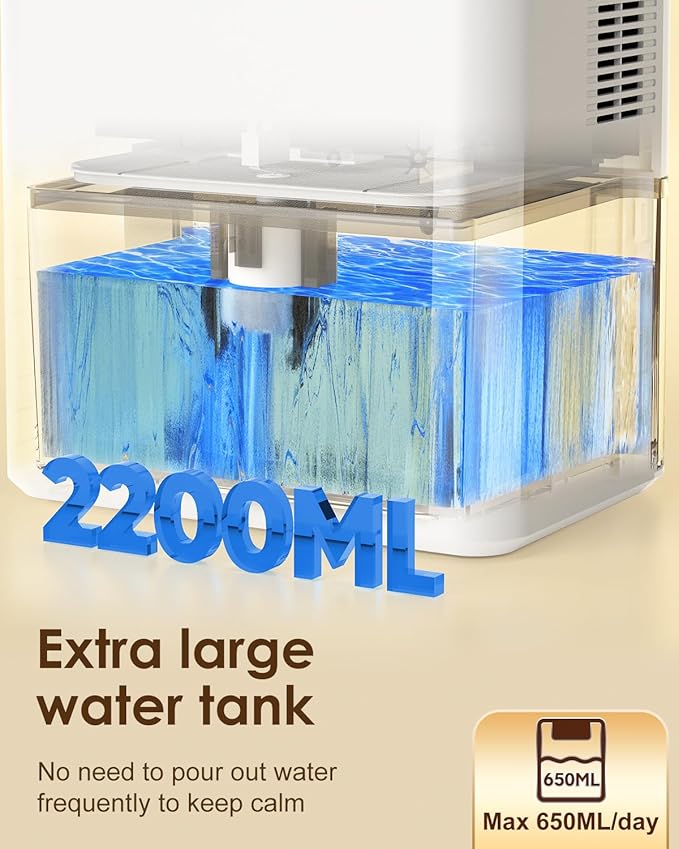 Dehumidifier,75 OZ Quiet Dehumidifier for Home Bedroom Bathroom RV Closet with Timer,Auto Shut Off,Sleep Mode,7 Colors LED Light (2200ML) - Image 3
