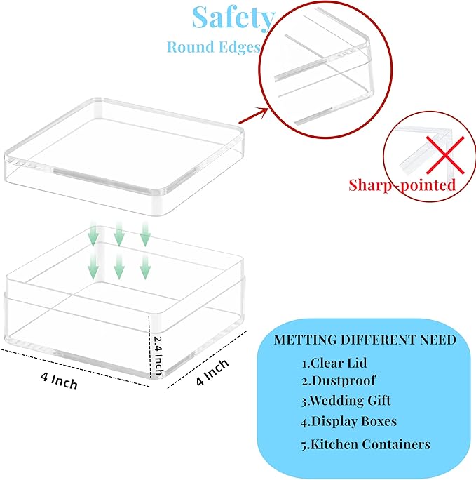 KissYou Acrylic Box Clear Display Box with Lid Jewelry Storage Container Party Decoration - Image 2