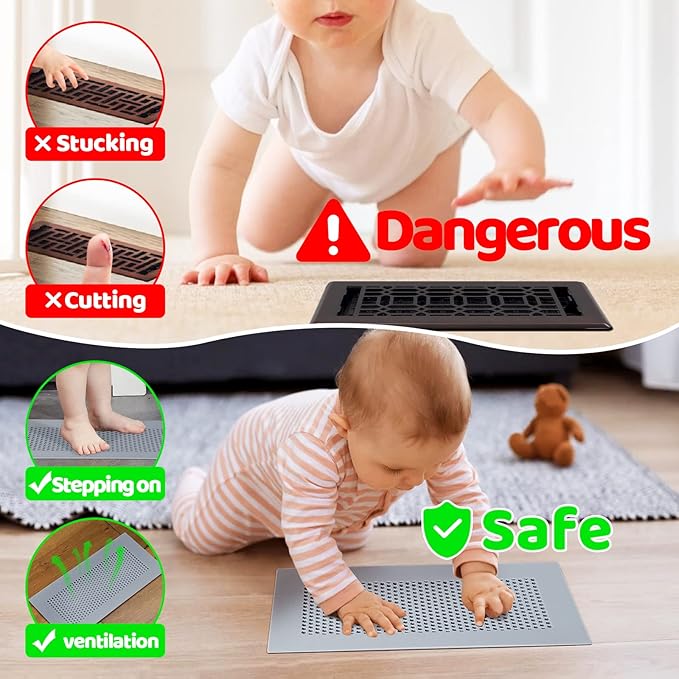 Orzbow Baby Proofing Soft Silicone Vent Cover for Home Wall/Ceiling/Floor Register,Child Proof Floor Air Vent Deflector Cover,Catches Debris Hair & Prevents Creepy Crawlies,Easy Install, Grey - Image 2