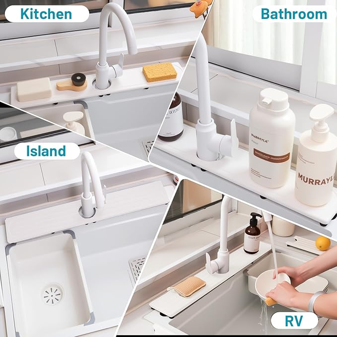 Faucet Mat for Kitchen Sink with Raised Feet, Fast Drying Diatomite Stone Sink Tray, Water Absorbent Faucet & Sink Splash Guard, Prevents Moisture Buildup, Durable Protector for Bathroom Counter - Image 9
