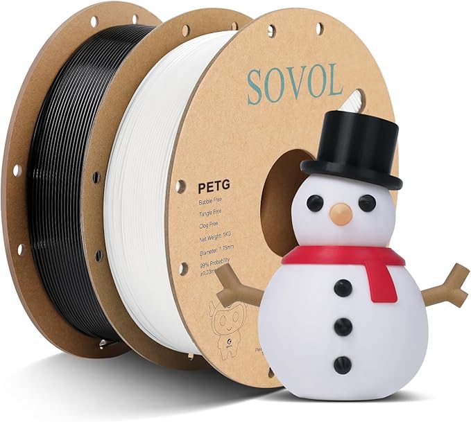 Sovol 3D Printer PETG Filament 2kg (4.4 lbs) Spool Printing Materials, Wiring Tightness, Dimensional Accuracy +/- 0.03 mm, 1.75 mm, Black + White by Sovol