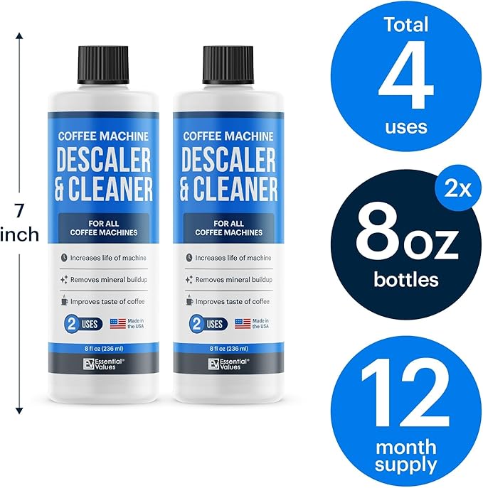 Essential Values Descaling Solution for Delonghi Keurig Breville Nespresso (4 Uses) - Coffee Machine Descaler Cleaner - Liquid To Descale Automatic Coffee Makers & Espresso Machines - Image 3