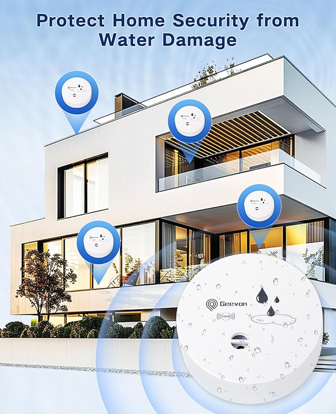 Geevon 4 Pack Water Leak Detectors, 100dB Water Sensor Alarms Flood Detector for Basements, Bathrooms, Laundry Rooms, Kitchens, Garages, and Attics, Water Alarms Battery-Operated (Battery Included) - Image 8