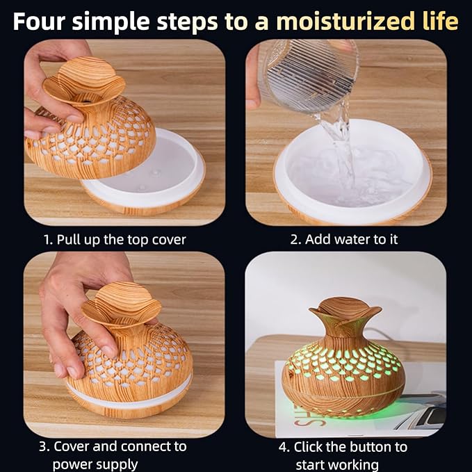 Colorful Cool Mini Humidifier, Flower Shape USB Personal Desktop Humidifier for Car, Office Room, Bedroom,etc. 2 Mist Modes, 7 colors,Super Quiet (Darkwood) - Image 6