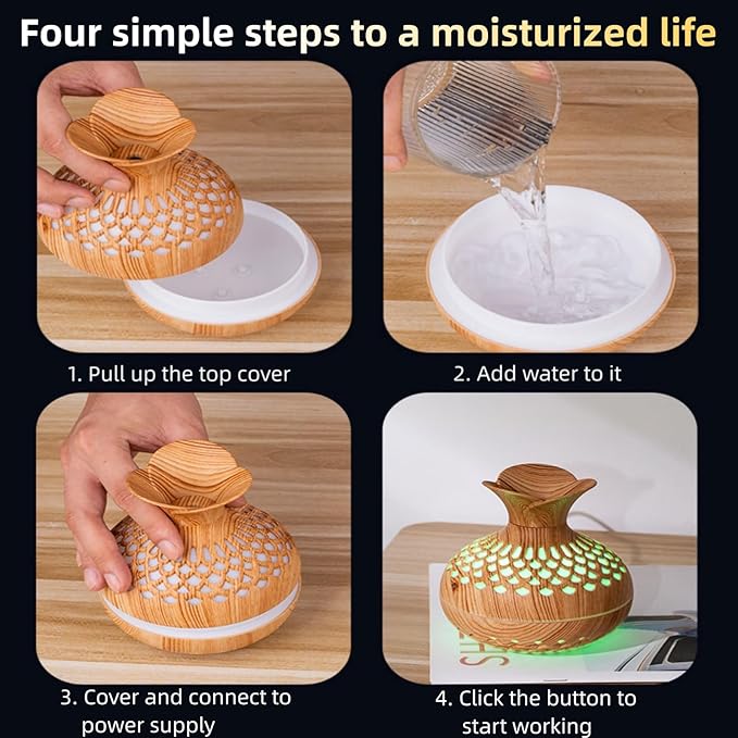 Colorful Cool Mini Humidifier, Flower Shape USB Personal Desktop Humidifier for Car, Office Room, Bedroom,etc. 2 Mist Modes, 7 colors,Super Quiet (Lightwood) - Image 6
