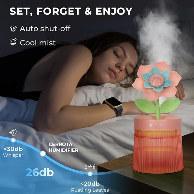 Cute Flower Mini Humidifier, Purple Gardenia Desktop Humidifiers for Bedroom, 260ml Portable Small Cool Mist Humidification, USB Powered, Auto Shut-Off, Perfect for Home, Office & Indoor Plants - Image 4