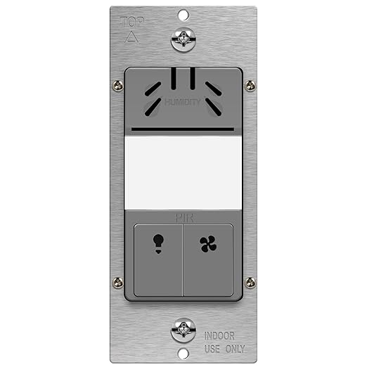 TOPGREENER Humidity Sensor Switch, Dual Tech Humidity PIR Motion Sensor Switch for Separate Fan and Light Control, 500W, 3A, Neutral Required, TDHOS5, Gray by TOPGREENER