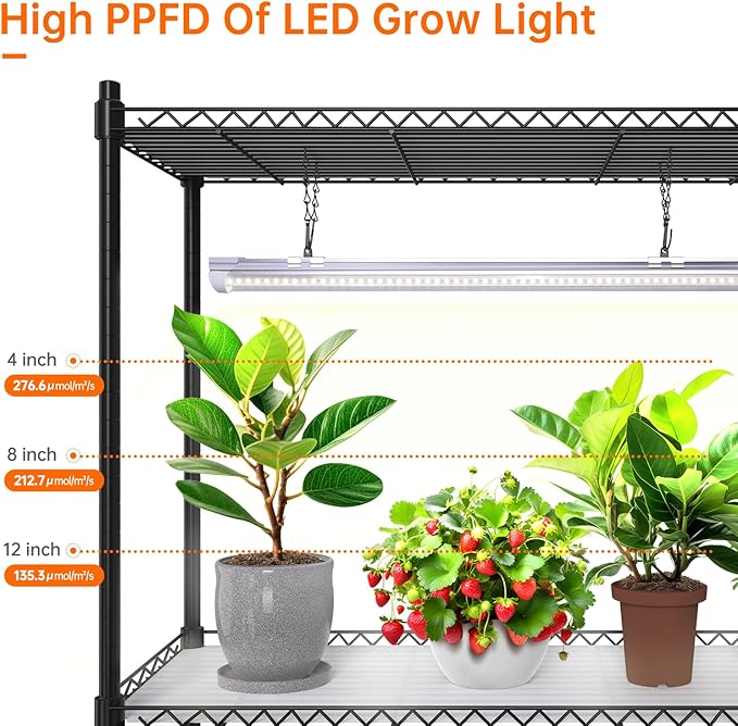 Bstrip Plant Shelf with Grow Light, 5-Tier Plant Stand with T8 24W Grow Light for Indoor Plants with Wheel, Grow Light Shelf with Timer for Indoor Plant, Seedling, Seed Starting, 29.5x13.8x59IN - Image 7
