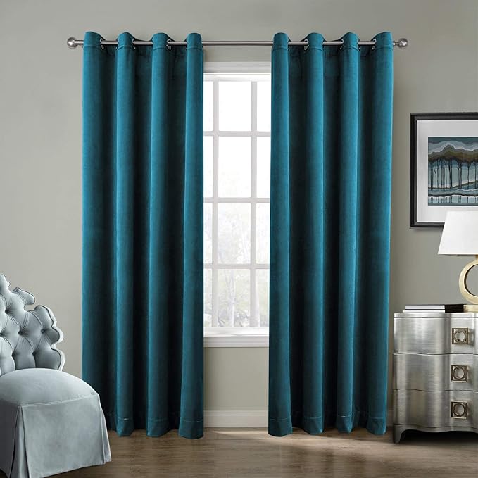 ChadMade Blackout Lined Premium Velvet Curtain Blue 72Wx84L Inch (1 Panel), Eyelet Grommet for Livingroom Bedroom Theater Studio, Leon Collection by ChadMade