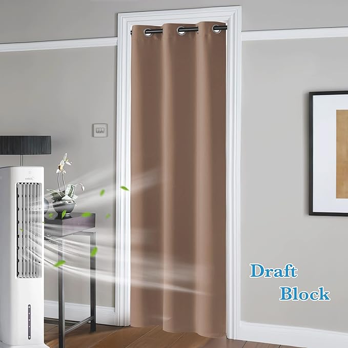 RYB Home Blackout Curtains Thermal Insulating Privacy Temporary Door Curtains for Bedroom Closet Doorway Accordion Door Interior Living Room Kids Nursery Dining, Wide 60 x Long 90 inch, Cappuccino - Image 2