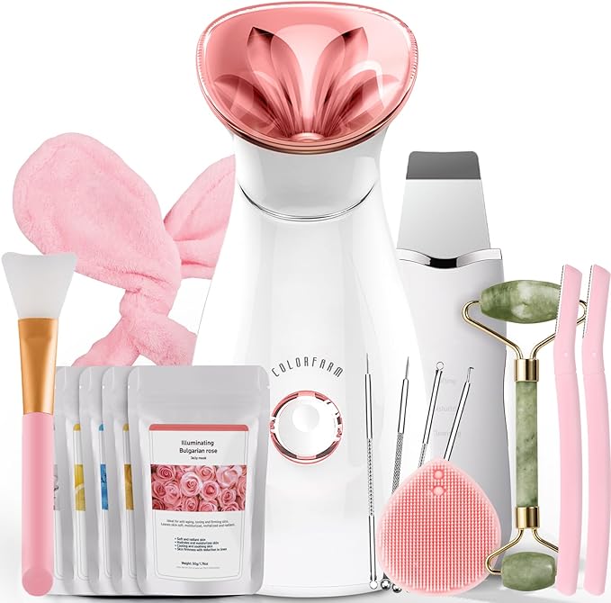 Colorfarm Facial Steamer Nano Ionic: Face Steamer Home Spa Kit Deep Cleaning Unclogs Pores Sinuses Inhaler with 8 Skin Care Tools - Self Care Gifts for Women (Deep Cleansing Facial Kit) by Colorfarm