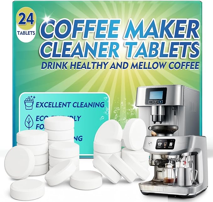 Coffee Machine Cleaner Descaler Tablets, 24 Count, Coffee Maker Cleaner Compatible With Nespresso, Keurig, Ninja, Delonghi, Espresso Machine Cleaning Tabs, Descaling Solution for Coffee Pot Maker by Clennaner