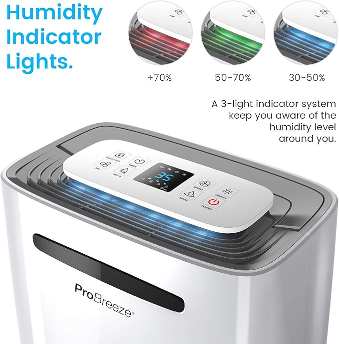 Pro Breeze 50 Pint Dehumidifier - 3,500 4,000 Sq Ft Dehumidifiers for Home Large Room Basements with Humidity Sensor, Auto Shut Off, Continuous Drainage Hose, Removes Moisture, Ideal for Basement - Image 9