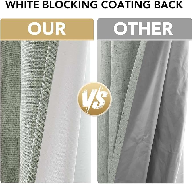 H.VERSAILTEX Chenille Linen Blackout Curtains for Bedroom 63 Inches Long Thermal Insulated Textured Linen Look Curtains with White Flocking Coating Back, Heathered Sage(Not Solid) - Image 3
