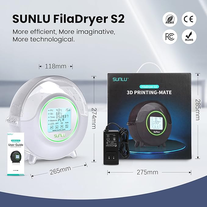 SUNLU PLA Plus Gold 1.75mm, Upgraded S2 Filament Dry Box White - Image 7