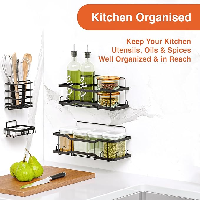 Shower Caddy Bathroom Shelves, The Athena Silken 4 Set, 40LB Capacity, Adhesive Tape No Drill - Rustproof -Gorgeous Powder Coated 304 Stainless Steel Shower Organizer for kitchen & Home Decor - Black - Image 9
