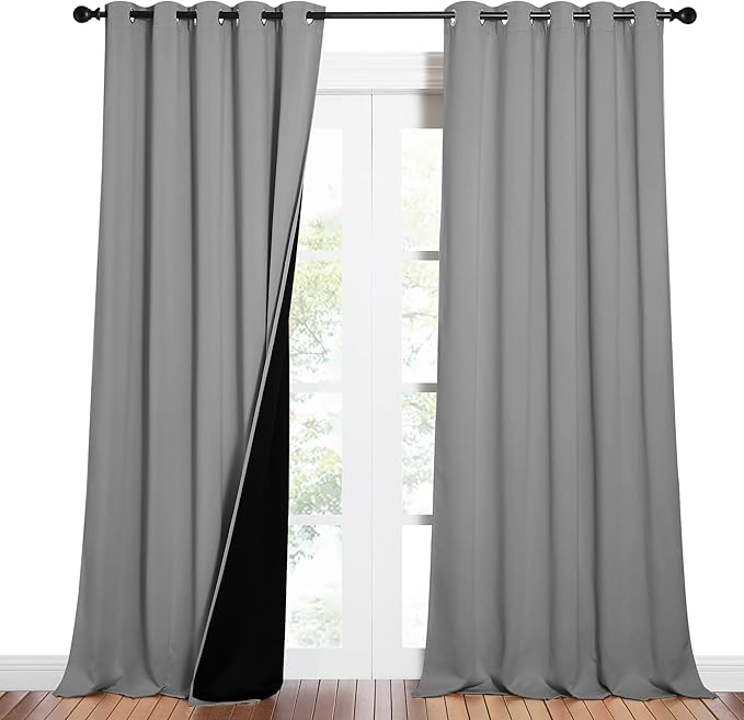 NICETOWN Total Shade Curtains and Draperies, Heavy-Duty Full Light Shading Drapes with Black Liner Backing for Villa/Hall/Dorm Window（Silver Grey, Package of 2 Panels, 62 inches Wide x 95 inches Long - Image 2