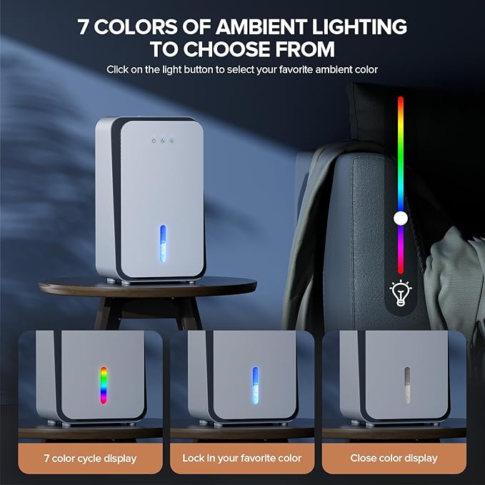Dehumidifier for Home,1000 sq.ft Dehumidifier for Basement Bathroom Bedroom with Auto Shut Off, Built-in Aromatherapy Diffuser,7 Colors LED Light, Quiet Dehumidifiers with Sleep Mode(CS08-Ivory) - Image 4