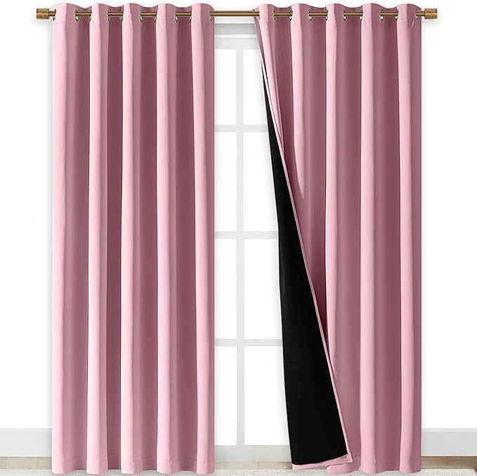 NICETOWN Crystal Pink Full Shade Curtain Panels, Pair of Energy Smart & Noise Blocking Out Blackout Drapes for Dining Room Window, Thermal Insulated Guest Room Lined Window Dressing(70 x 84 inch) by NICETOWN