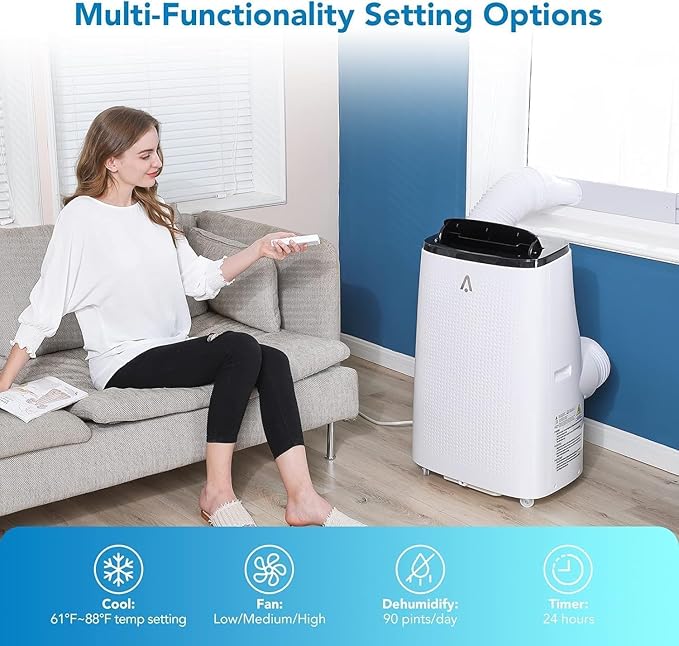14,000 BTU Portable Air Conditioner for 550-750 Sq Ft 3-In-1 AC Unit with Cooling/Dehumidifier/Fan Modes, Remote, 24H Timer & Installation Kit for Home/Office/Dorm - Image 5