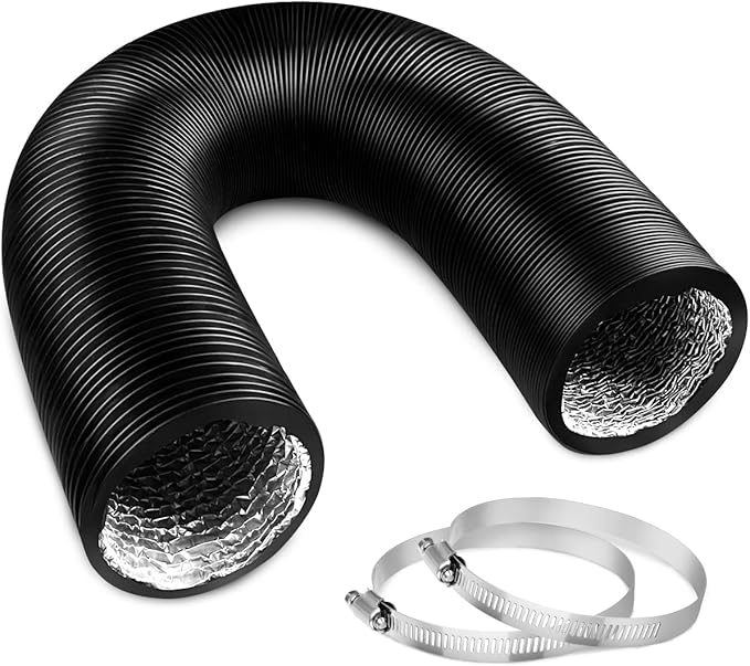 YIJUHOU 4 Inch 5 Feet Dryer Vent Hose, Flexible Aluminum Air Ducting for HVAC Ventilation, Fan Filter and Grow Tent, 2 Clamps Include by YIJUHOU