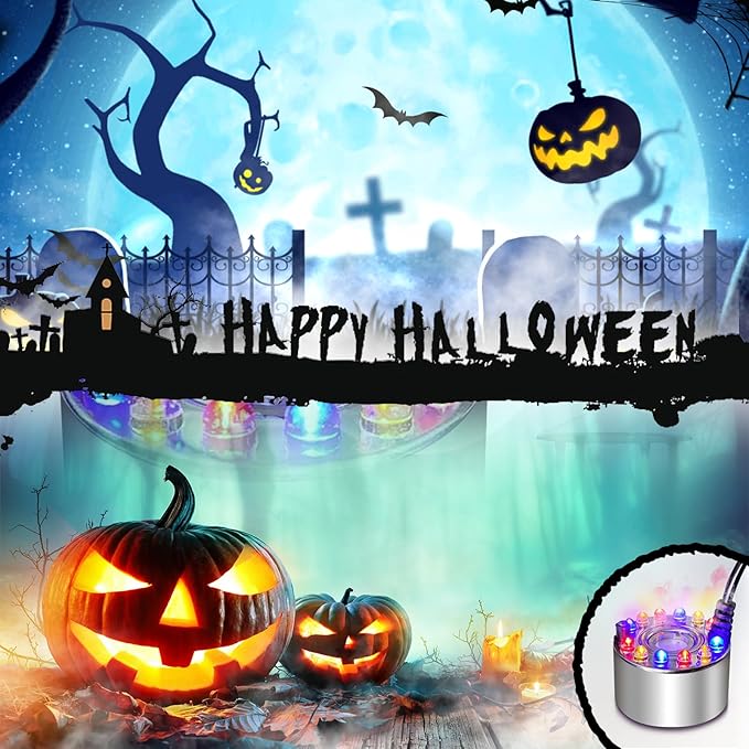 Halloween Mist Maker, Halloween LED Ultrasonic Mister Fogger with Light Witch Cauldron Diffuser Fog Machine Atomizer Bowl Terrarium High Output Humidifier Water Vaporizer with Splash Guard Float Disc - Image 6