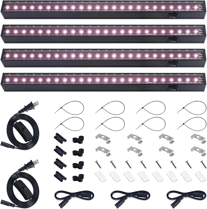 Barrina 1ft Grow Lights for Indoor Plants Full Spectrum, LED Grow Lamp with Black Cover, T5 Grow Light Strip, Under Cabinet Grow Light with Switch Cord, Plug and Play, Linkable, Pinkish White, 4 Packs by Barrina