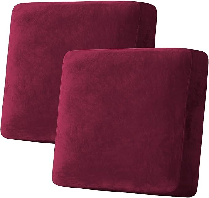 H.VERSAILTEX Velvet Stretch Couch Cushion Cover Plush Cushion Slipcover for Chair Loveseat Sofa Cushion Furniture Protector Seat Cushion Sofa Cover (2 Piece Large Sofa Cushion Covers, Burgundy) by HVERSAILTEX