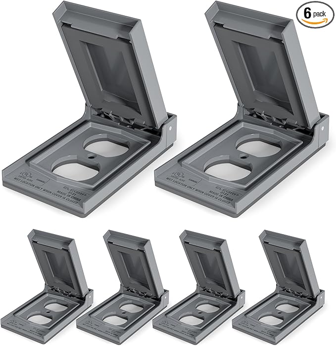 ELEGRP Vertical Outdoor Cover for Duplex Receptacles, Weatherproof Wall Plate, Outdoor Electrical Outlet Cover, Standard Size 1-Gang 4.85” x 2.82”, Thermoplastic, 6 Pack, Grey by ELEGRP%7CELEGROUP