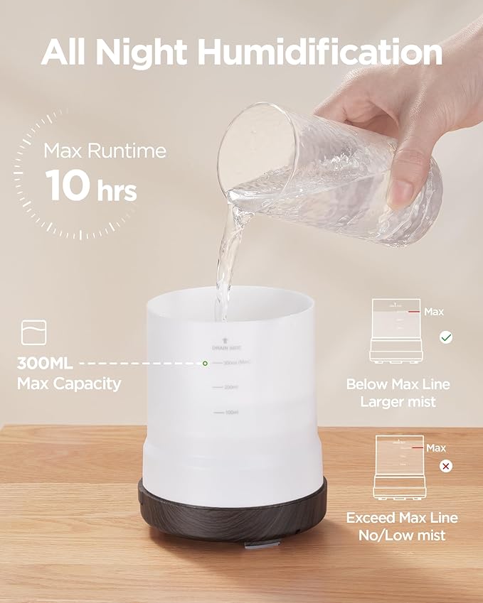 InnoGear 300ML Essential Oil Diffuser, Premium 5-in-1 Ultrasonic Aromatherapy Diffusers Scent Humidifier Aroma Diffuser Vaporizer Auto-Off Timer for Room Office Home, Brown, Medium - Image 3