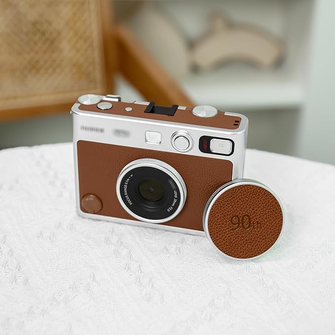 Retro Leather Lens Cap for Fujifilm Instax Mini EVO, Brown Aluminum Anti-Dust Anti-Scratches Lightweight Camera Lens Cover with Soft EVA Interior, Accessories for Fuji Mini Evo Lens Protection Cover - Image 8