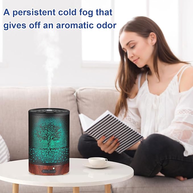 Essential Oil Diffuser- Aromatherapy Diffuser with7 Colors Light and Auto-Off for Women Metal Cool Mist Humidifier for Home and Office for Mom Women(Tree) - Image 4