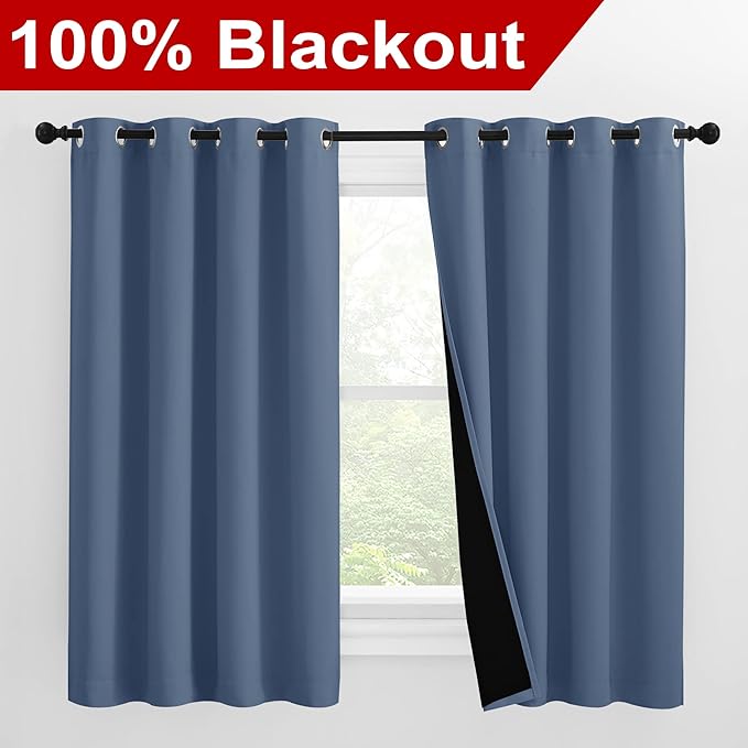 NICETOWN Noise Reducing 100% Blackout Curtains with Black Liners, Thermal Insulated 2-Layer Drapes, Energy Efficiency Window Draperies for Boy's Room (Stone Blue, 2 Panels, 55-inch W by 57-inch L) - Image 2