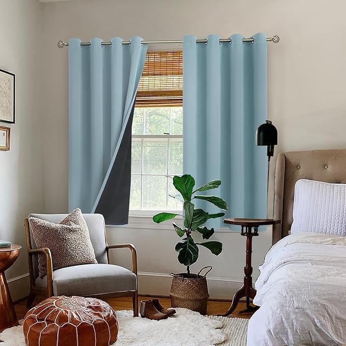 BGment Short 100% Blackout Curtains for Bedroom, Thermal Insulated Lined Energy Efficiency Noise Reducing Grommet Curtains 45 Inch Length for Small Window 2 Panels Each 52 Inch Wide, Greyish Blue - Image 2