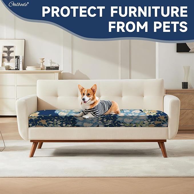 12Pcs Stretch Patio Cushion Cover, Printed Couch & Sofa Slipcovers for Patio Furniture Cushions Washable Reusable Couch Covers Replacement for Autumn Winter (Dark Blue Floral, Cover Only) - Image 7