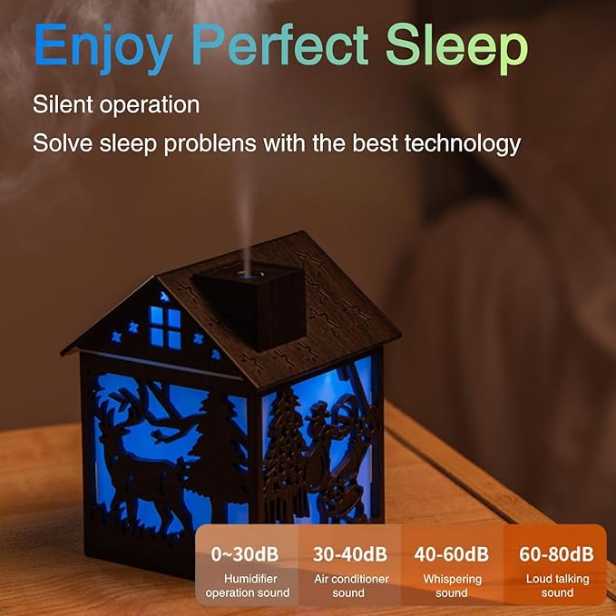 Colorful Cool Mini Humidifier, Cabin styling with Christmas theme，USB Personal Desktop Humidifier 2 Mist Modes, 7 colors,Super Quiet Perfect for Baby Bedroom, Office (Darkwood) - Image 3