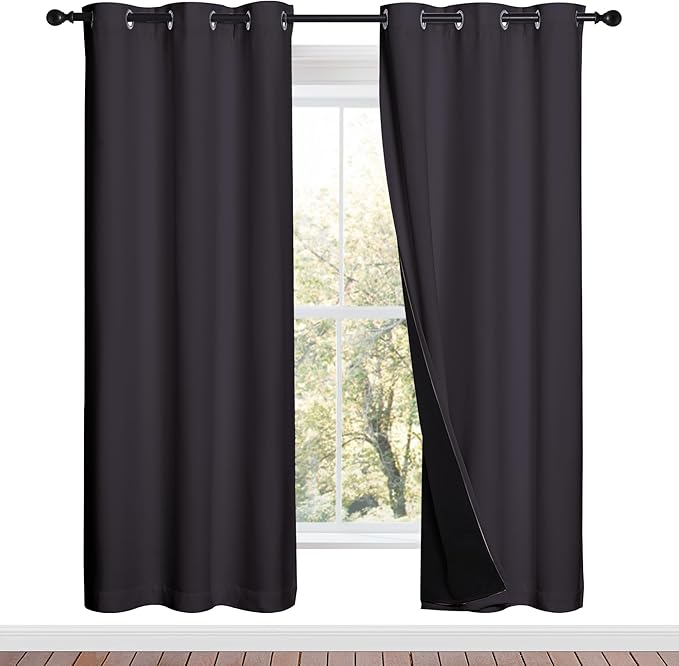 NICETOWN Full Shade Curtain Panels, 37" Wide x 70" Long, Greyish Purple, Pair of Thermal Insulated & Energy Efficiency Blackout Drapes for Living Room, Lined Silky Performance Window Dressing by NICETOWN
