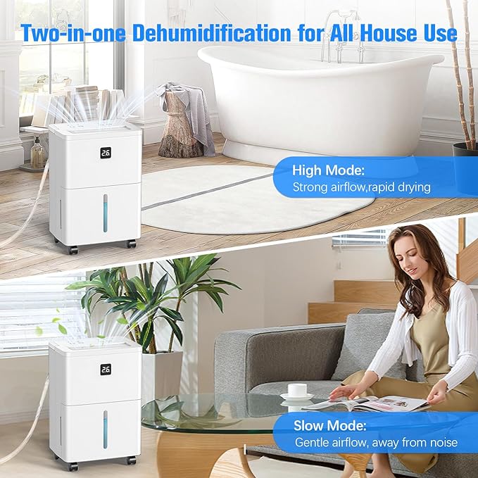 DEVERSE Max 25 Pints Dehumidifier for Home/Bedroom/Basement, 3000 Sq.Ft Coverage, with Drain Hose, Smart Humidity Control & Large Tank - Image 5