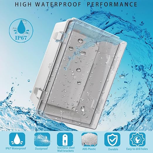 Outdoor Waterproof Electrical Box Junction Box Weatherproof IP67 ABS Plastic Enclosure Switch Router Project Box Electronics Enclosure with Mounting Plate Wall Bracket Clear 11.8"x7.9"x6.7" - Image 2