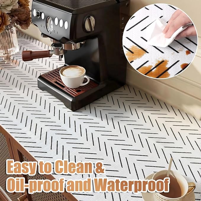 Tatyanna Shelf Liner for Kitchen Cabinets Non Adhesive Cabinet Liners Stripe Drawer Liner Strong Grip Non Slip Shelf Liners Waterproof Cupboard Liner Easy to Clean Pantry Dresser Liner 12IN x 16.4FT - Image 2