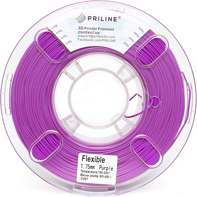 TPU Filament，PRILINE 98A TPU Flexible Soft 3D Printer Filament，1KG 1.75mm Spool Durable Flexible Material, Purple - Image 4