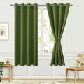 Hiasan Blackout Curtains for Bedroom, 52 x 63 Inches Length - Thermal Insulated & Energy Saving Window Curtains for Living Room, 2 Drape Panels Sewn with Tiebacks, Olive Green by Hiasan