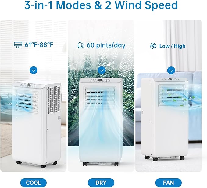 Portable Air Conditioner 10,000 Btu 450 Sq Ft 3-In-1 Ac Unit with Dehumidifier Fan Remote for Apartments and Homes, Led Display, Window Vent Kit - Image 5