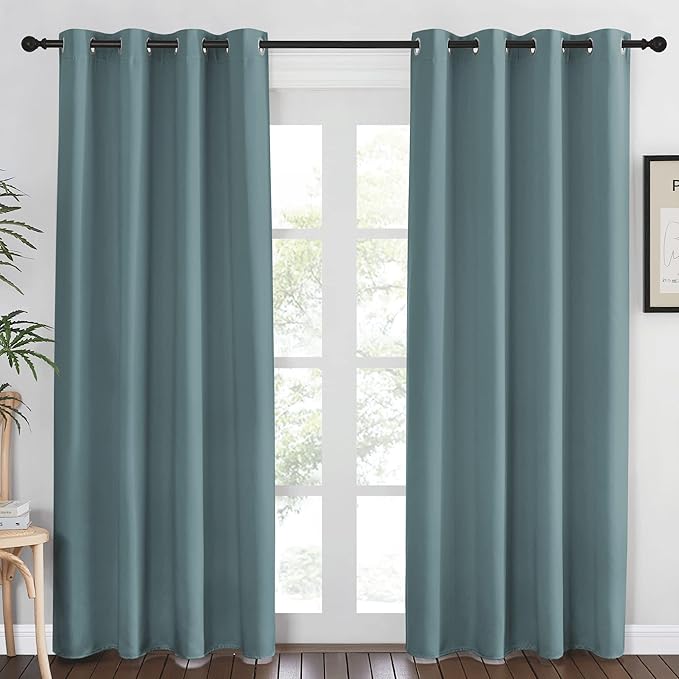 NICETOWN Blackout Greyish Blue Curtains & Drapes for Living Room - Thermal Insulated Solid Grommet Sound Reducing Energy Saving Window Treatments for Porch/Hall, 1 Panel, W52 x L84 by NICETOWN